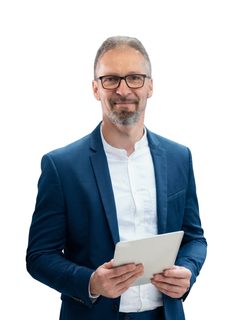 Geschäftsführer Dirk Fräbel von Micron Computersysteme mit Tablet